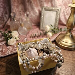 Pearl & Crystal Strand Necklace in Pink and Gray - Women Jewelry